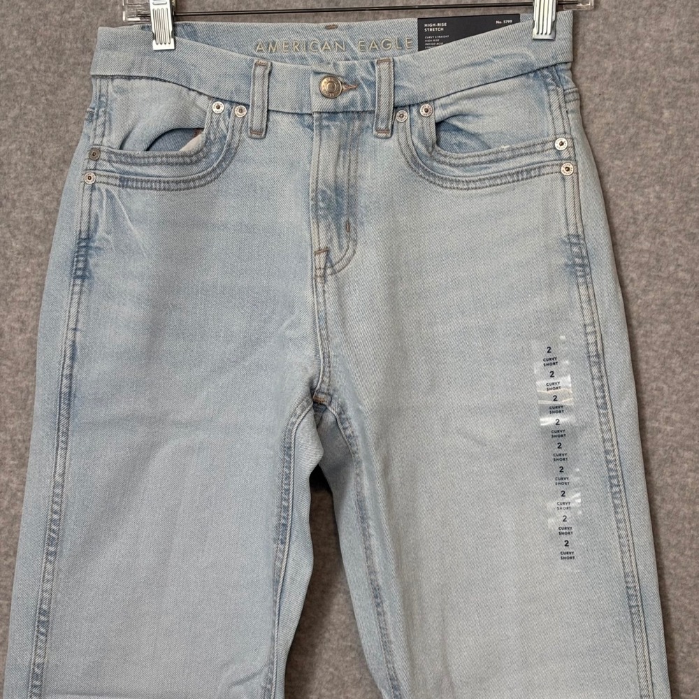 American Eagle‎ Women's 2 Short Blue Jeans Curvy Straight High Rise Acid Wash - Picture 2 of 8